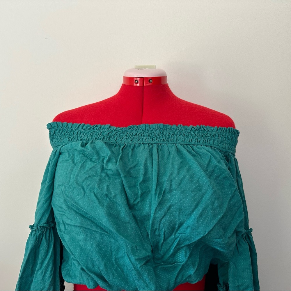 FREE PEOPLE Teal Off-Shoulder Blouse